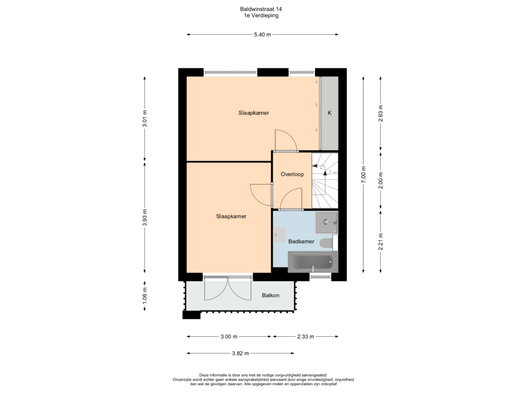 Bekijk plattegrond van 1e Verdieping van Baldwinstraat 14