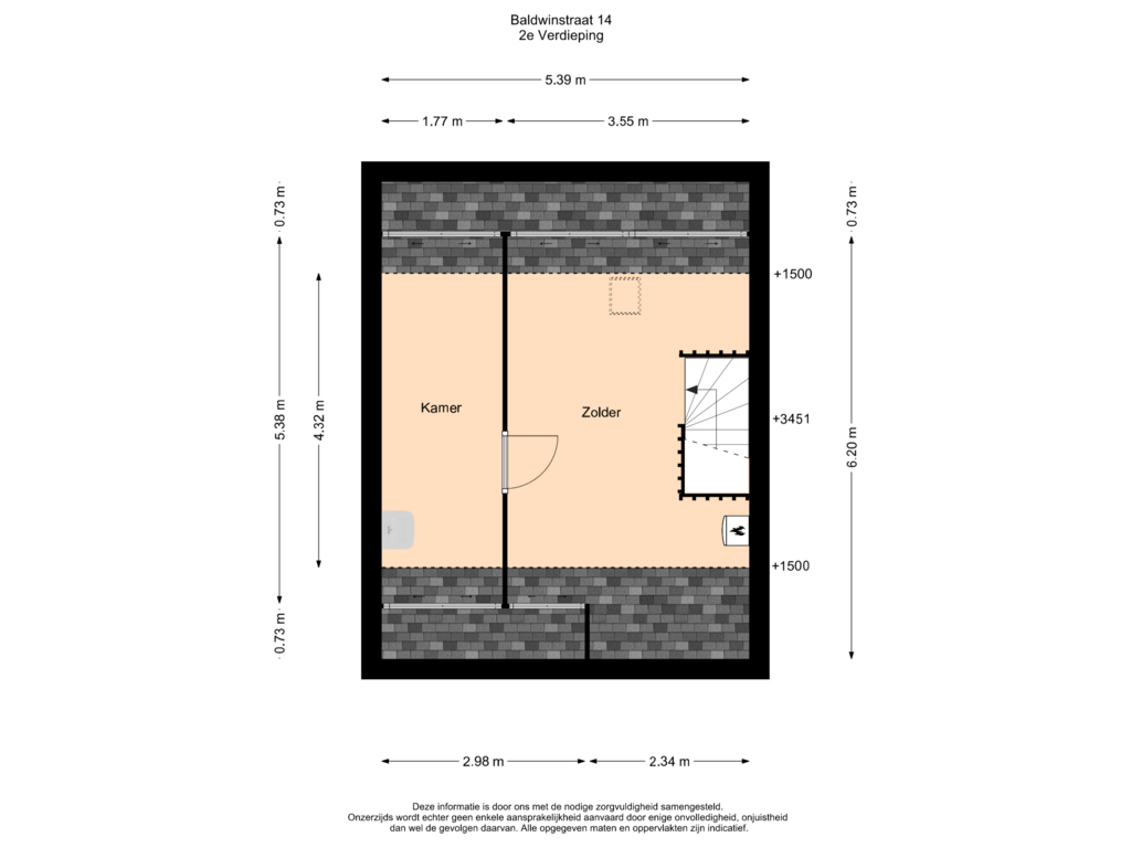 Bekijk plattegrond van 2e Verdieping van Baldwinstraat 14