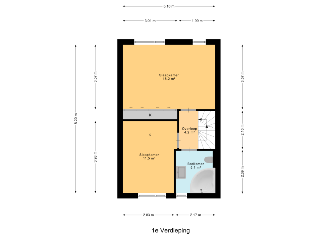 Bekijk plattegrond van 1e Verdieping van Burgemeester Winklerstraat 45