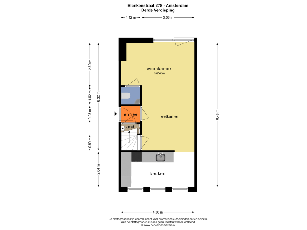 Bekijk plattegrond van DERDE VERDIEPING van Blankenstraat 278