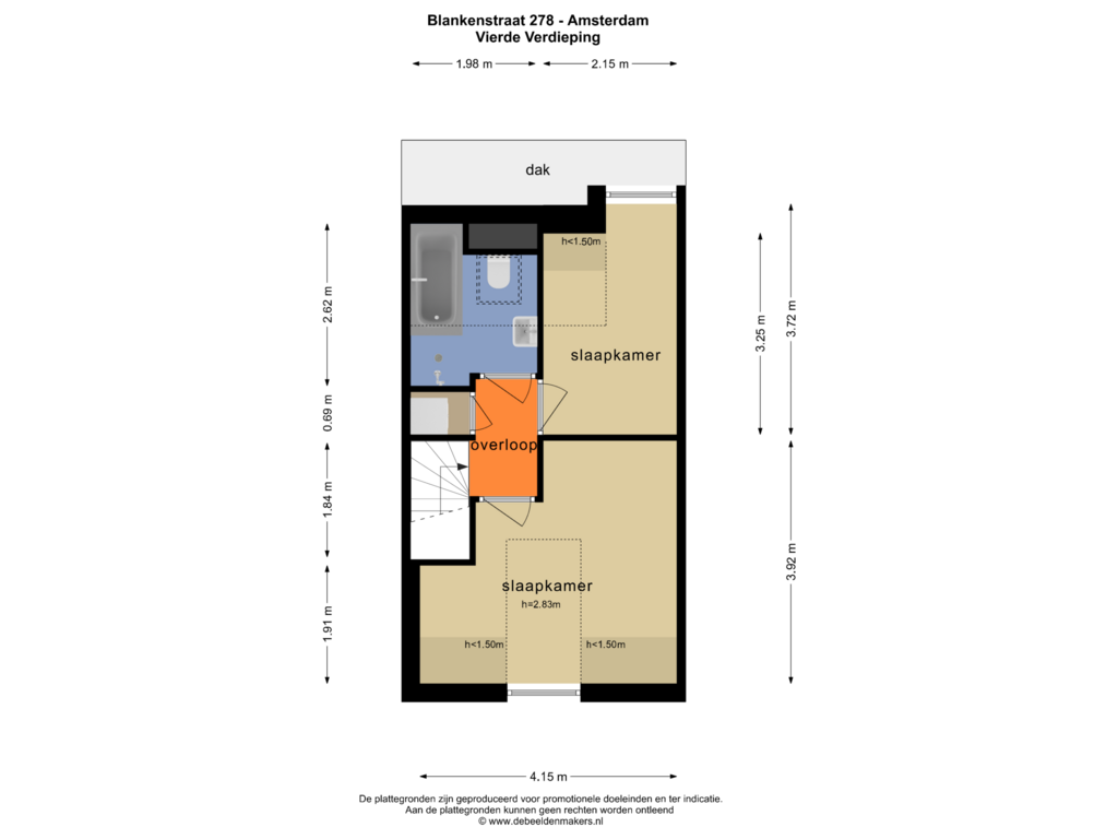 Bekijk plattegrond van VIERDE VERDIEPING van Blankenstraat 278