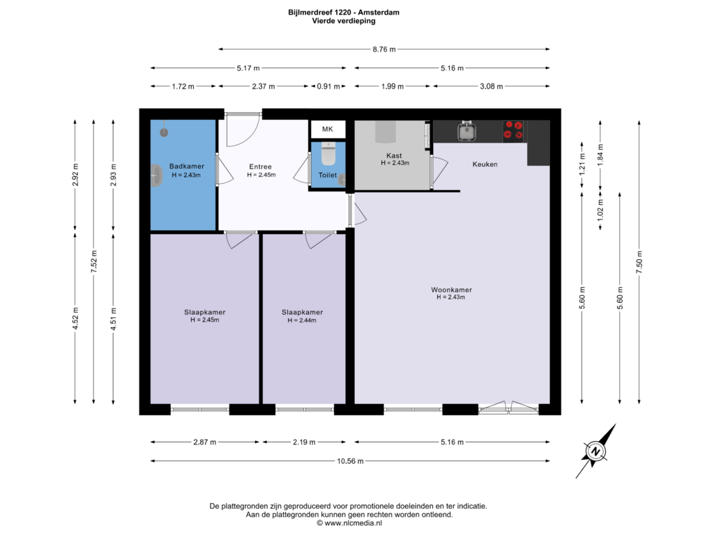 Bekijk plattegrond van  Vierde verdieping van Bijlmerdreef 1220