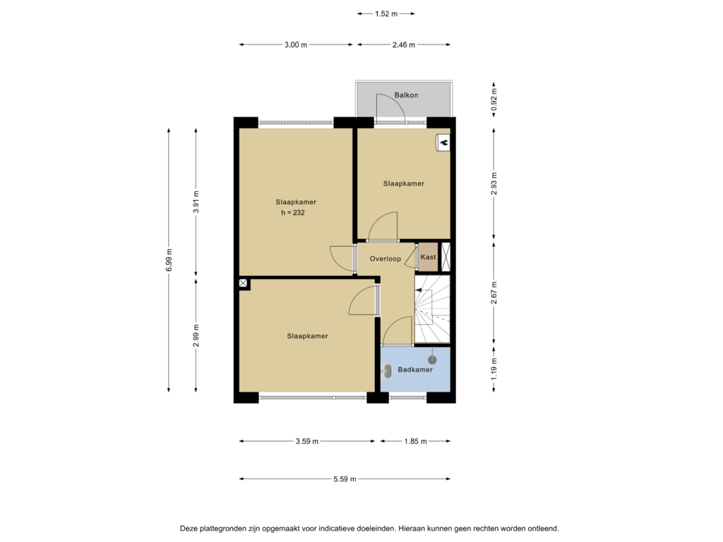 View floorplan of 1e verdieping of Narcissenstraat 9