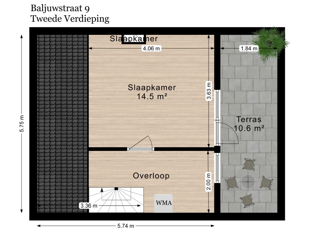 View floorplan of Tweede Verdieping of Baljuwstraat 9