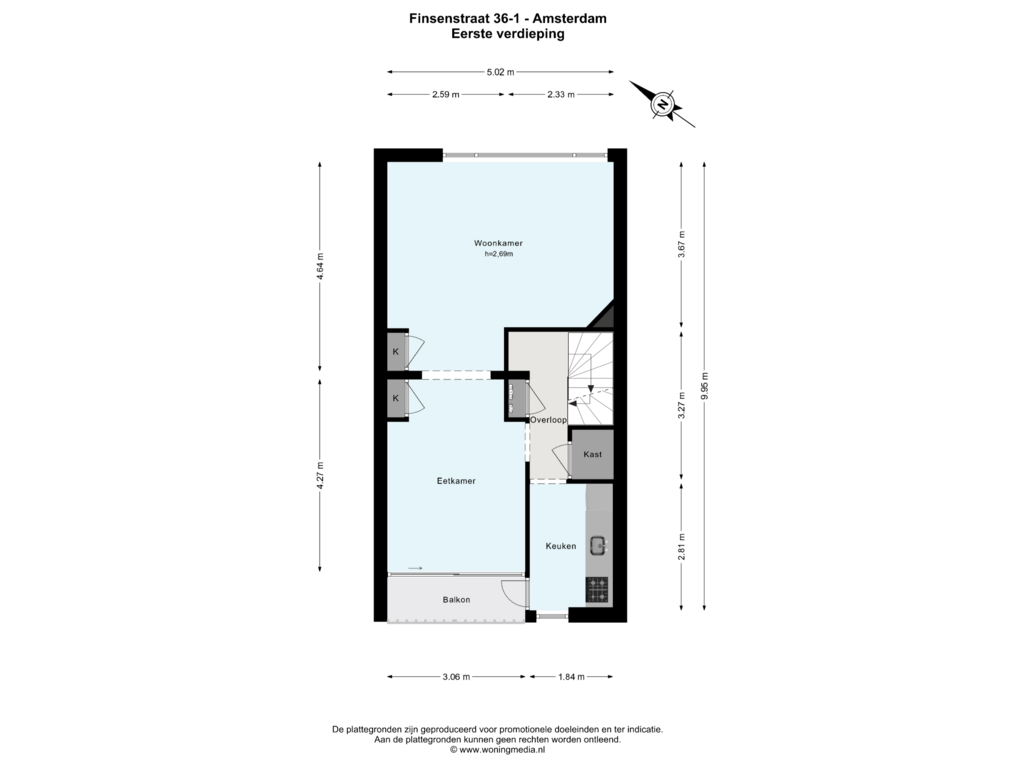 Bekijk plattegrond van Eerste verdieping van Finsenstraat 36-1