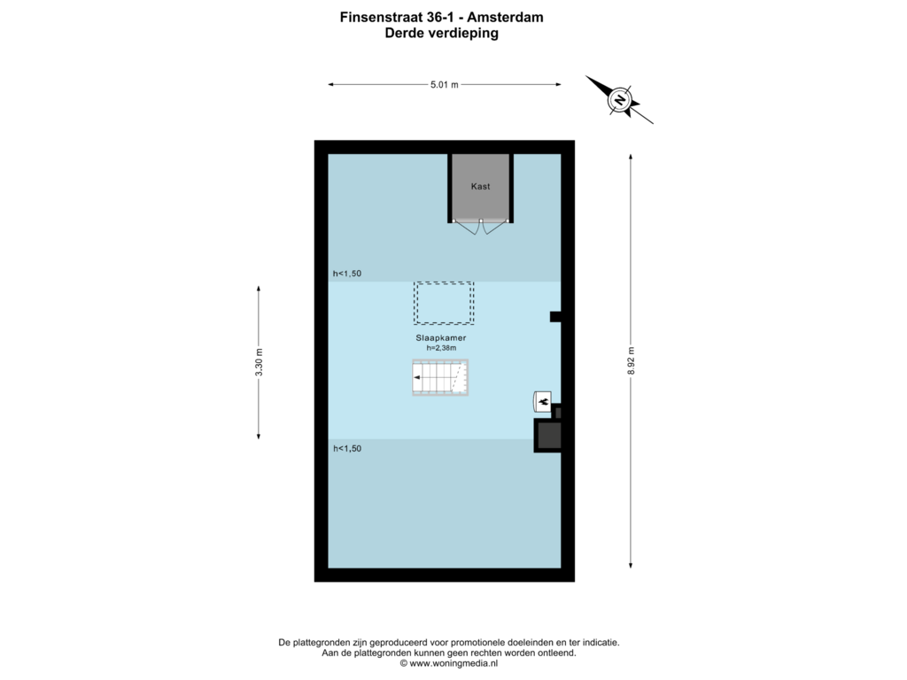 Bekijk plattegrond van Derde verdieping van Finsenstraat 36-1