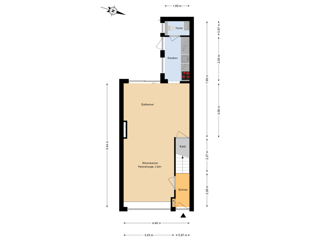 View floorplan of Begane grond of Arnold Hoogvlietstraat 78