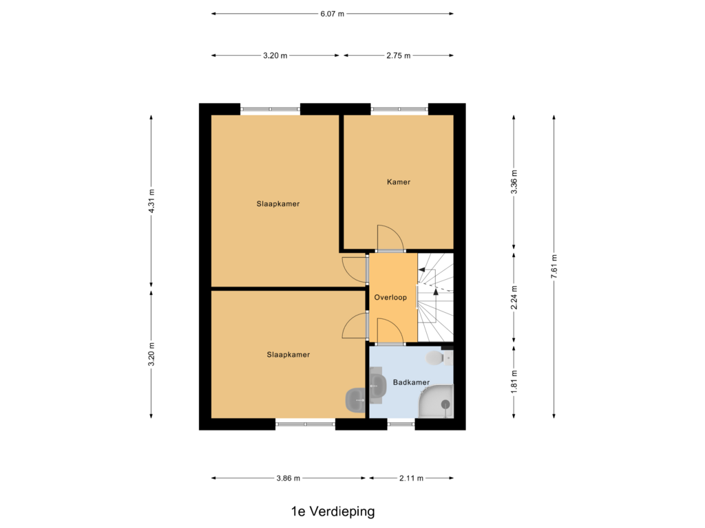 View floorplan of 1e Verdieping of J. van de Veldelaan 39