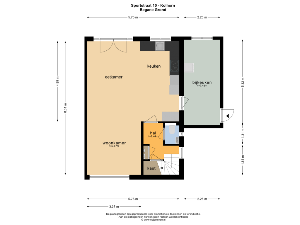 Bekijk plattegrond van BEGANE GROND van Sportstraat 10