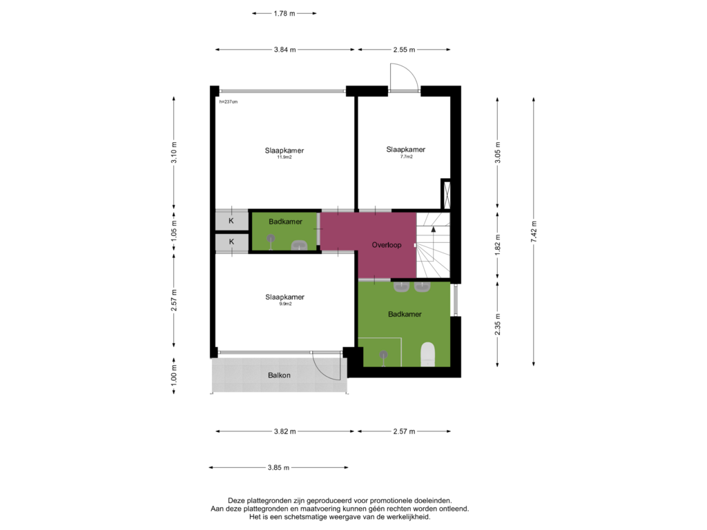 Bekijk plattegrond van Eerste Verdieping van Sleedoornstraat 19