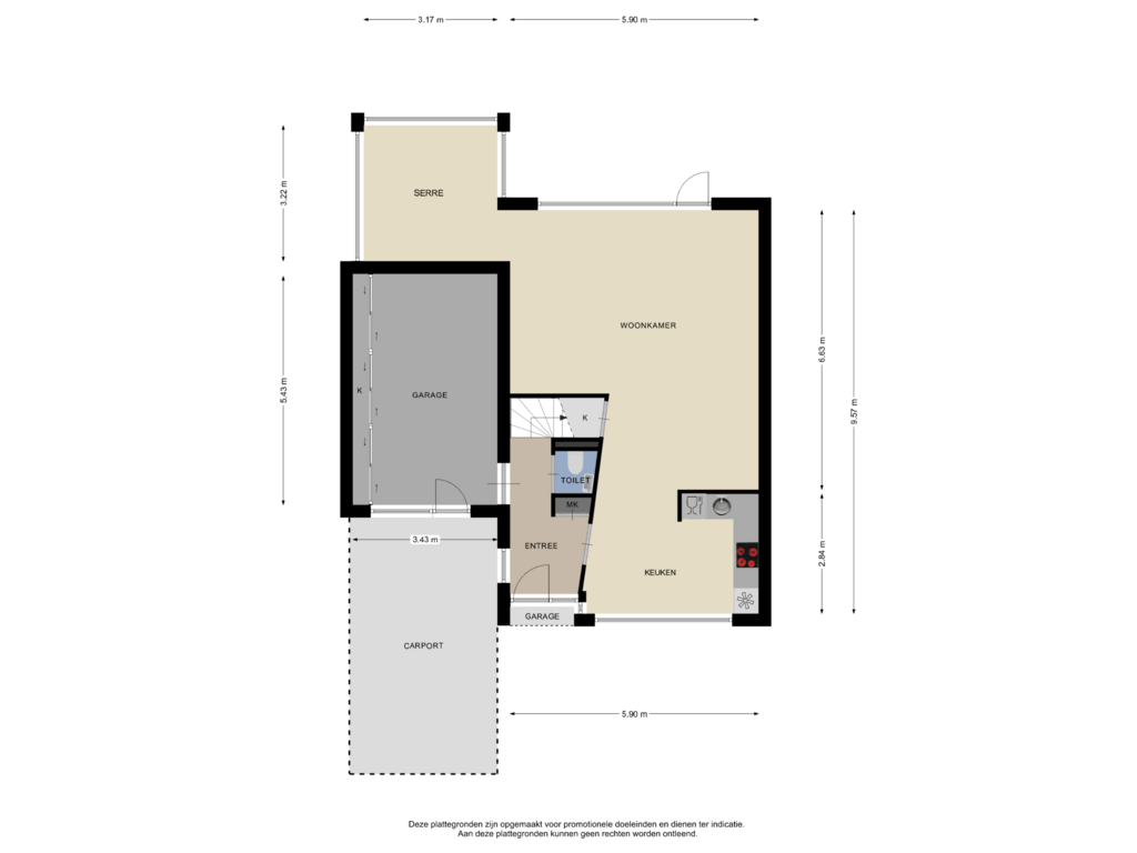 Bekijk plattegrond van BEGANE GROND van Dorpsweg 99