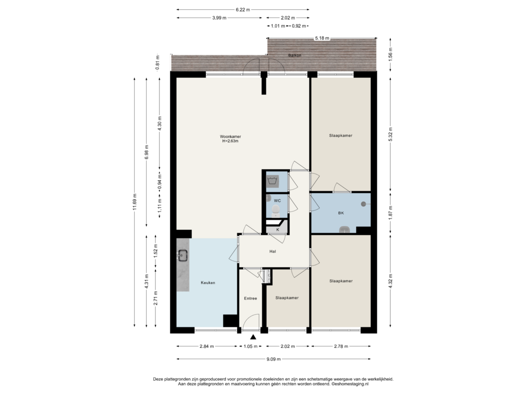 View floorplan of 3e Verdieping of Kievitstraat 16