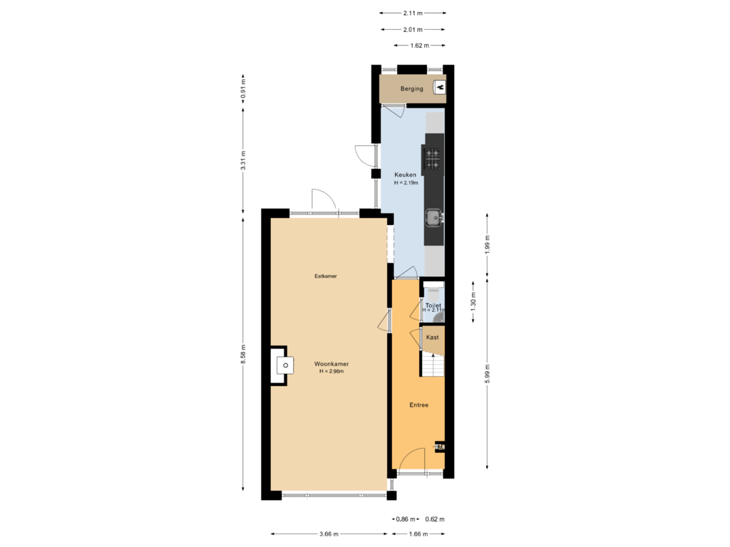 View floorplan of Begane grond of de Ruyterweg 5