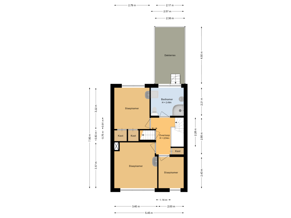 View floorplan of Eerste verdieping of de Ruyterweg 5