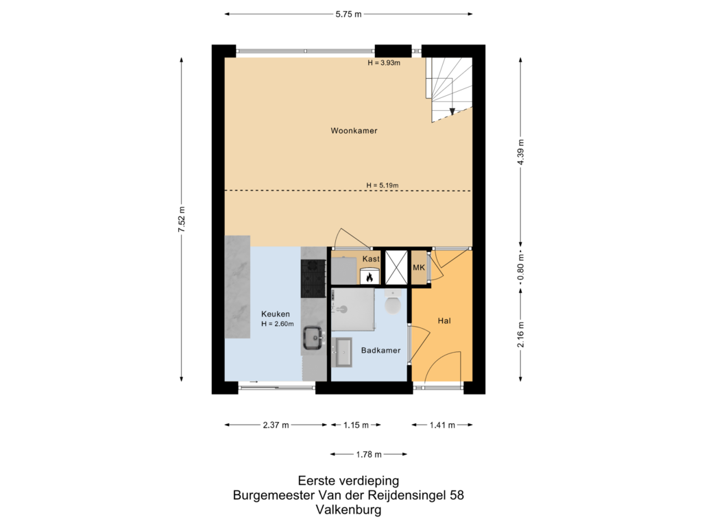 View floorplan of Eerste verdieping of Burgemeester Van der Reijdensingel 58