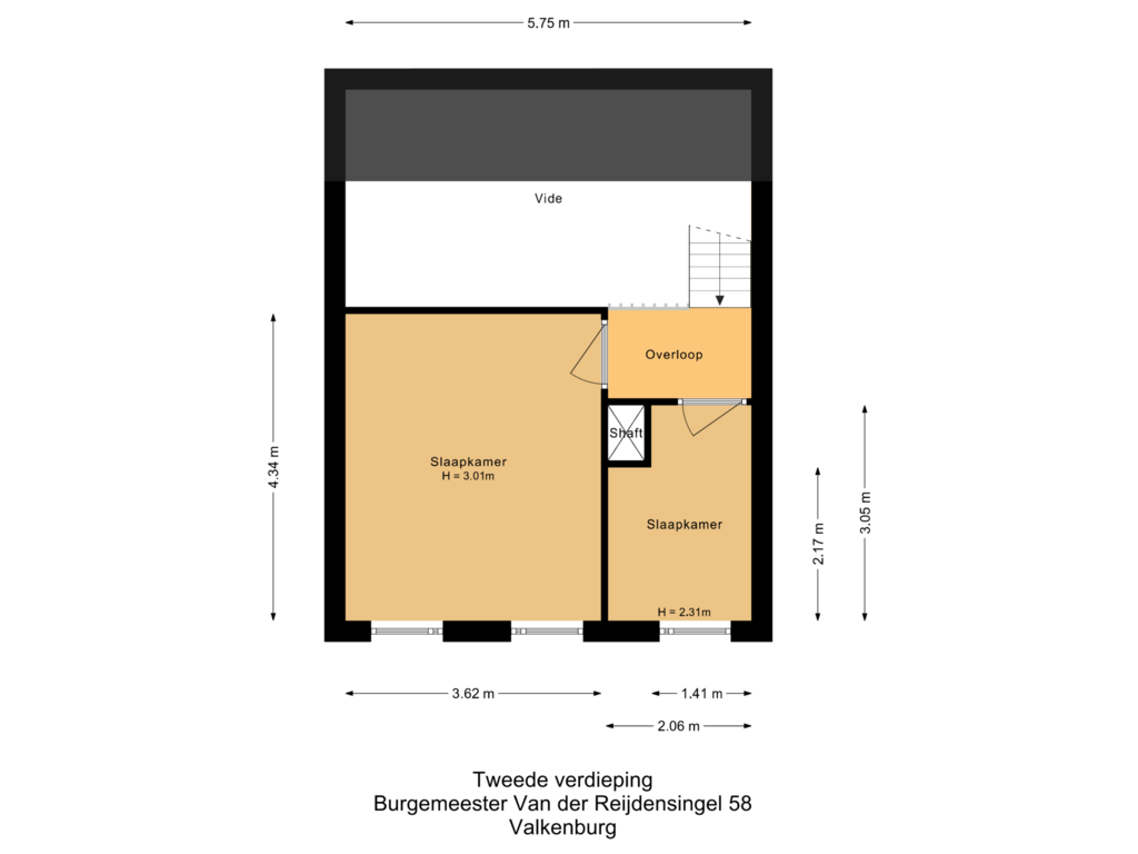 View floorplan of Tweede verdieping of Burgemeester Van der Reijdensingel 58