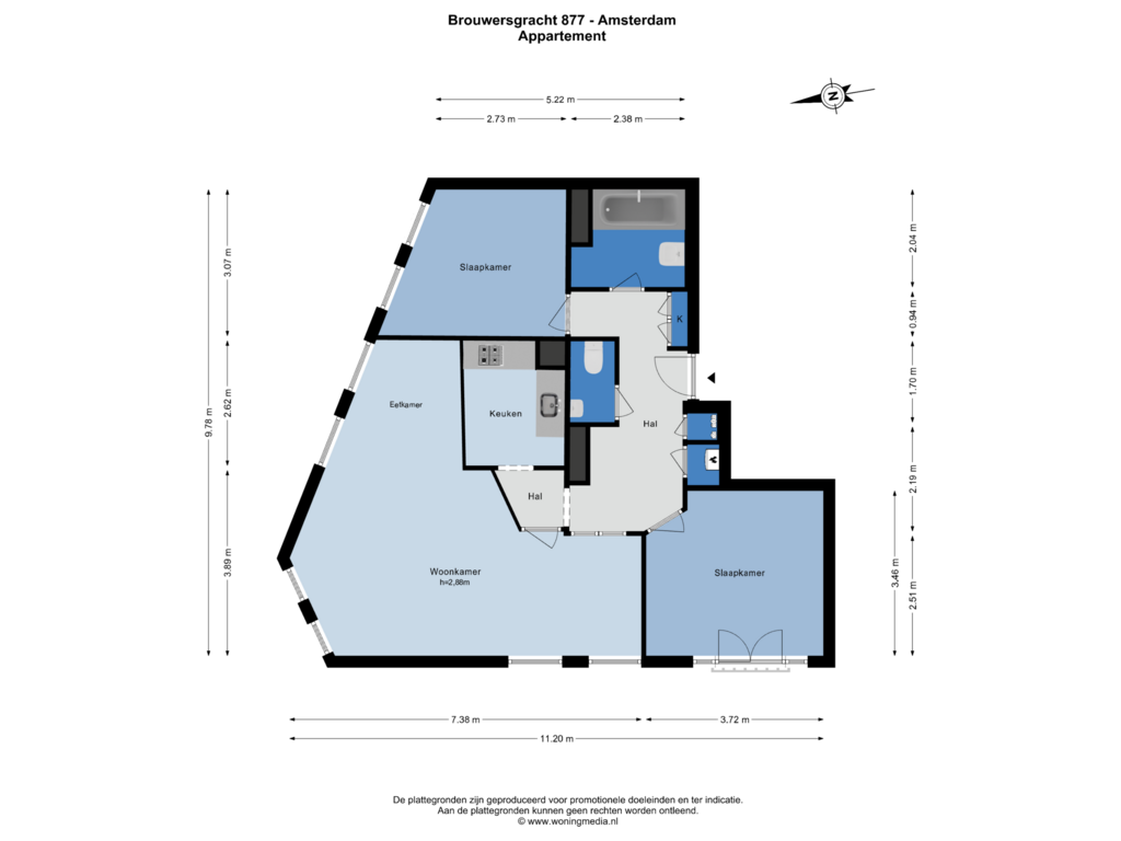 Bekijk plattegrond van Appartement van Brouwersgracht 877