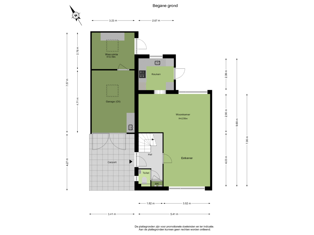 View floorplan of Brgane grond of Schoolstraat 24