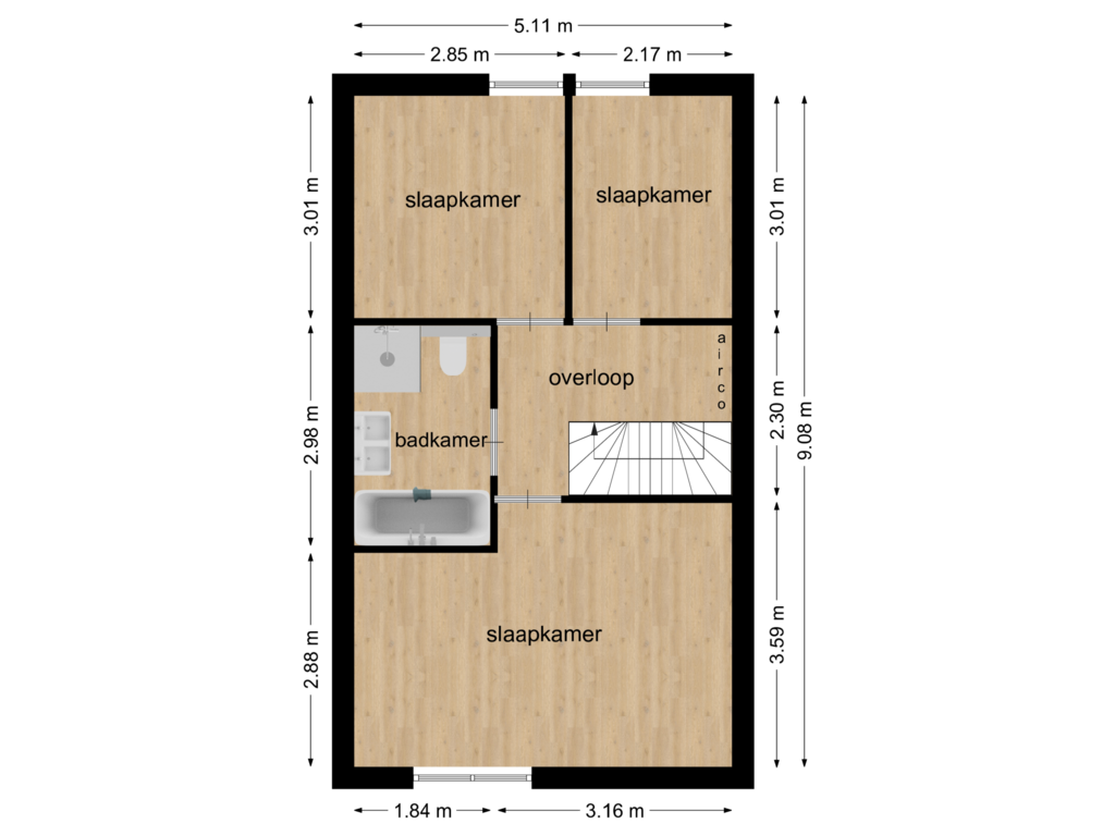 View floorplan of Eerste verdieping of Marsstraat 20