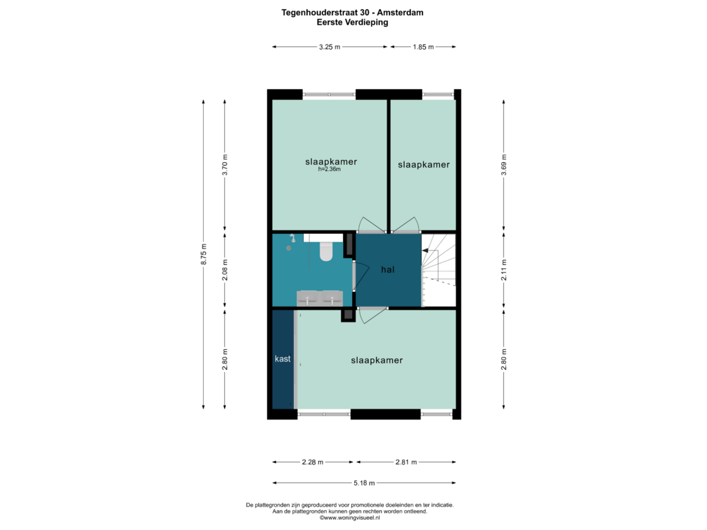 Bekijk plattegrond van Eerste Verdieping van Tegenhouderstraat 30