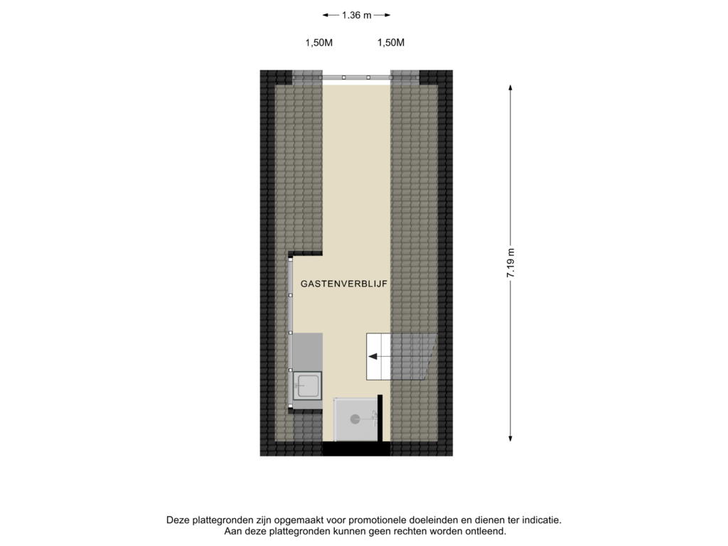 View floorplan of TUINHUIS 1e VERDIEPING of Hilsdijk 77