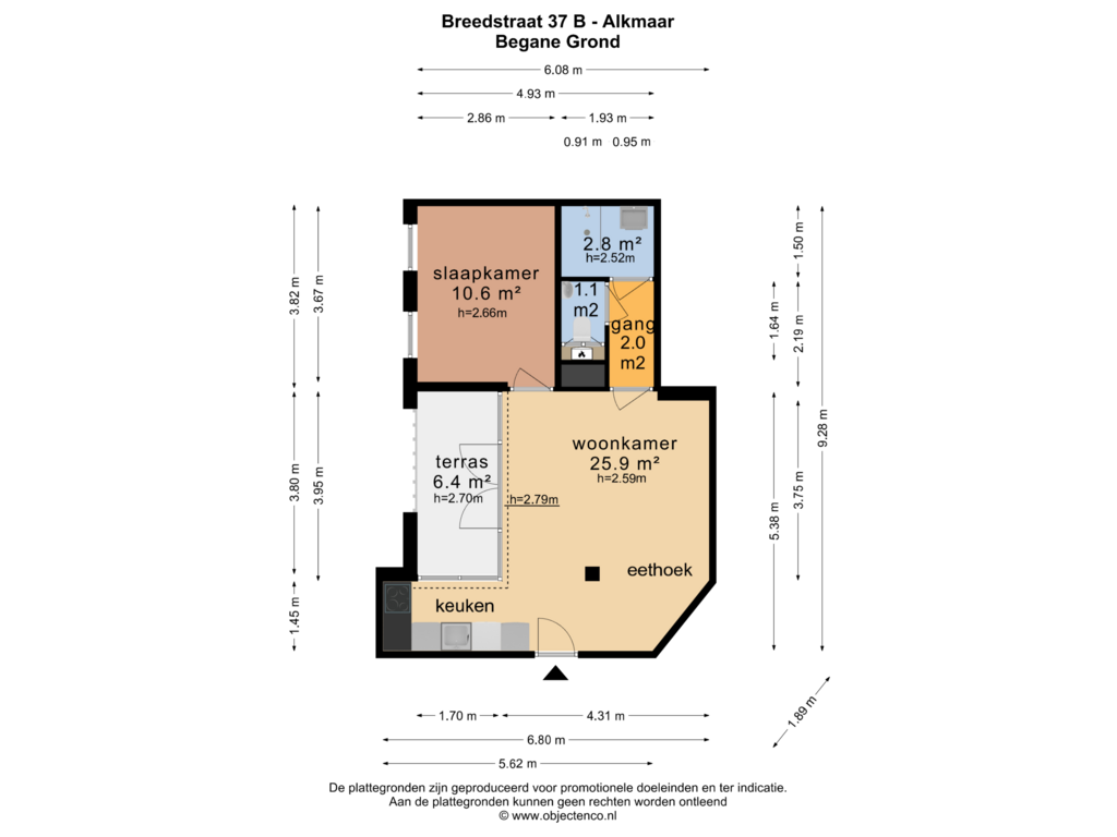 Bekijk plattegrond van BEGANE GROND van Breedstraat 37-B