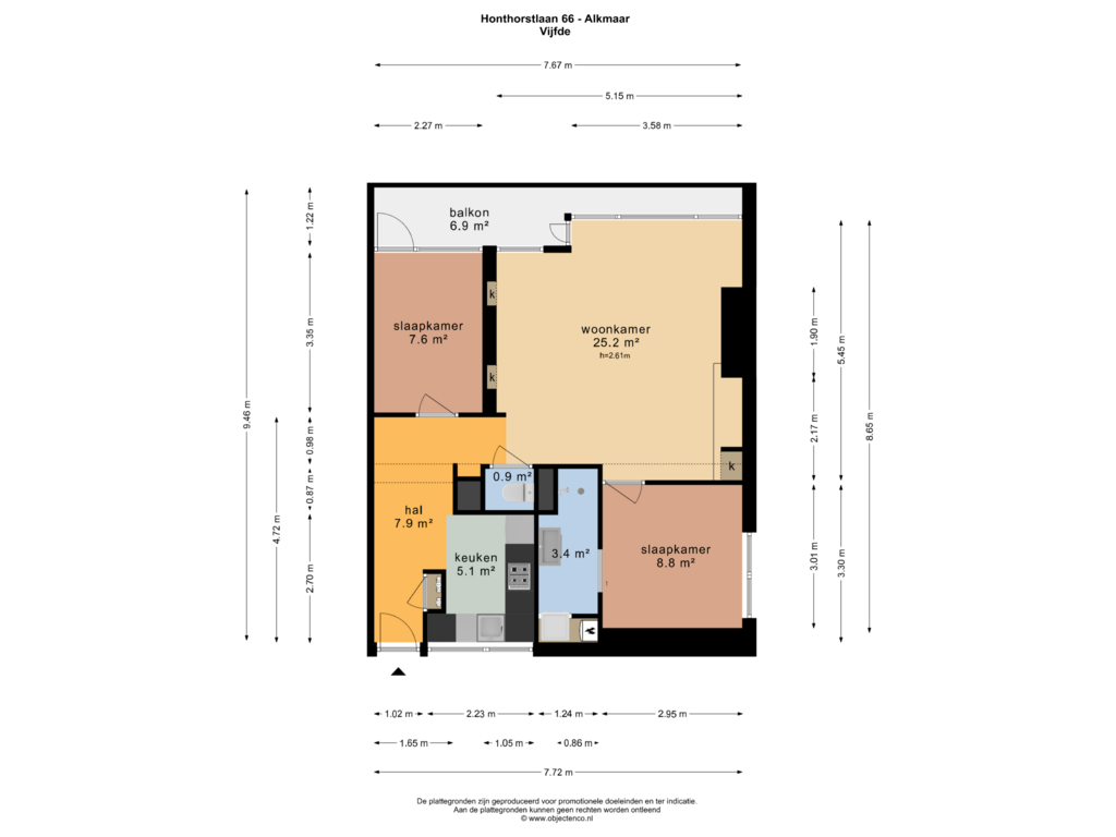 Bekijk plattegrond van VIJFDE VERDIEPING van Honthorstlaan 66