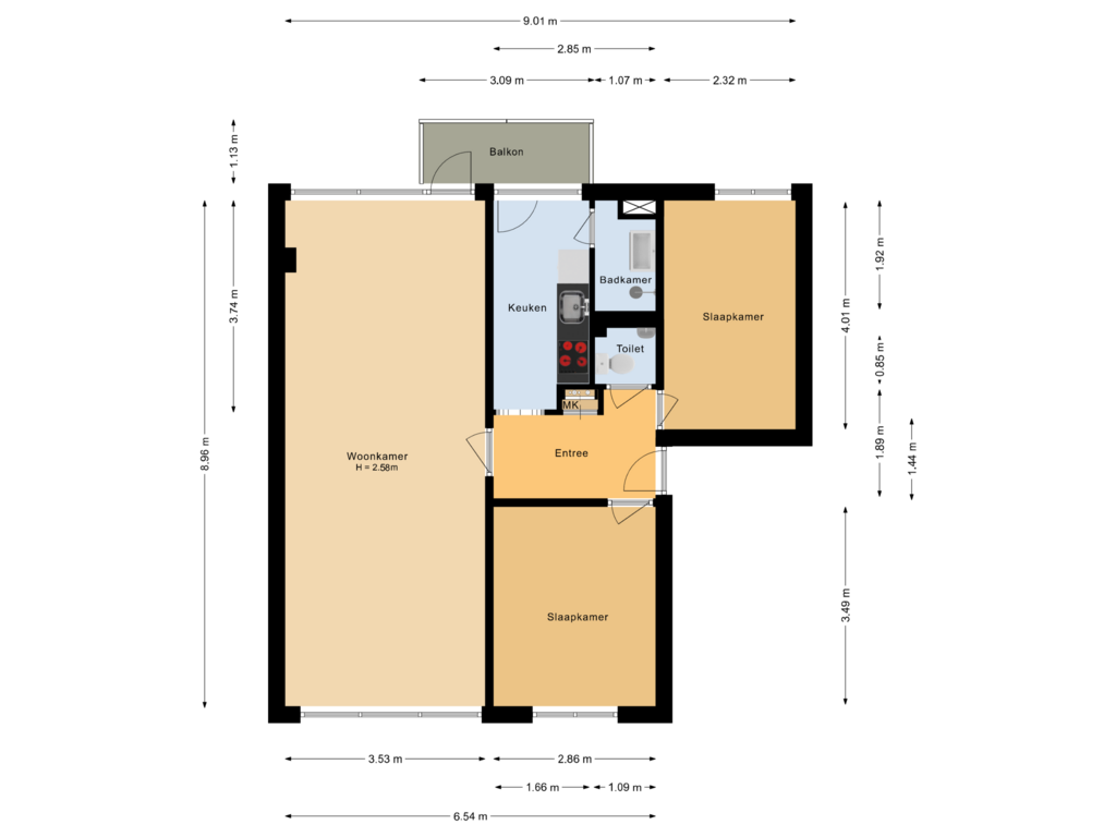 View floorplan of Derde verdieping of van Slingelandtstraat 5-C