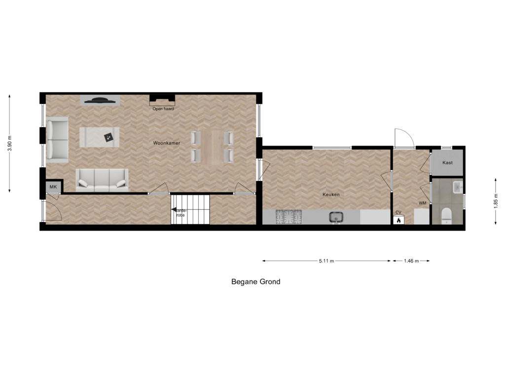 Bekijk plattegrond van Begane Grond van Nijverstraat 100