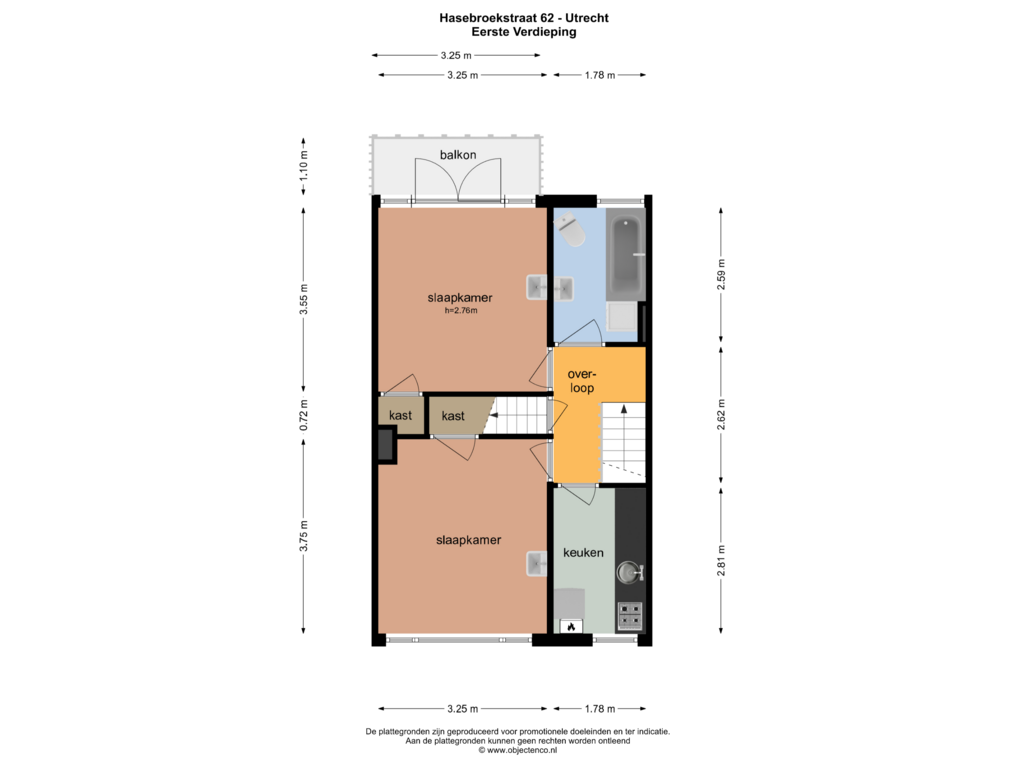 Bekijk plattegrond van Eerste Verdieping van Hasebroekstraat 62