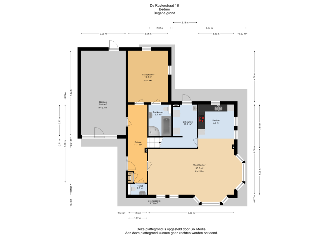 View floorplan of Begane grond of De Ruyterstraat 1-B