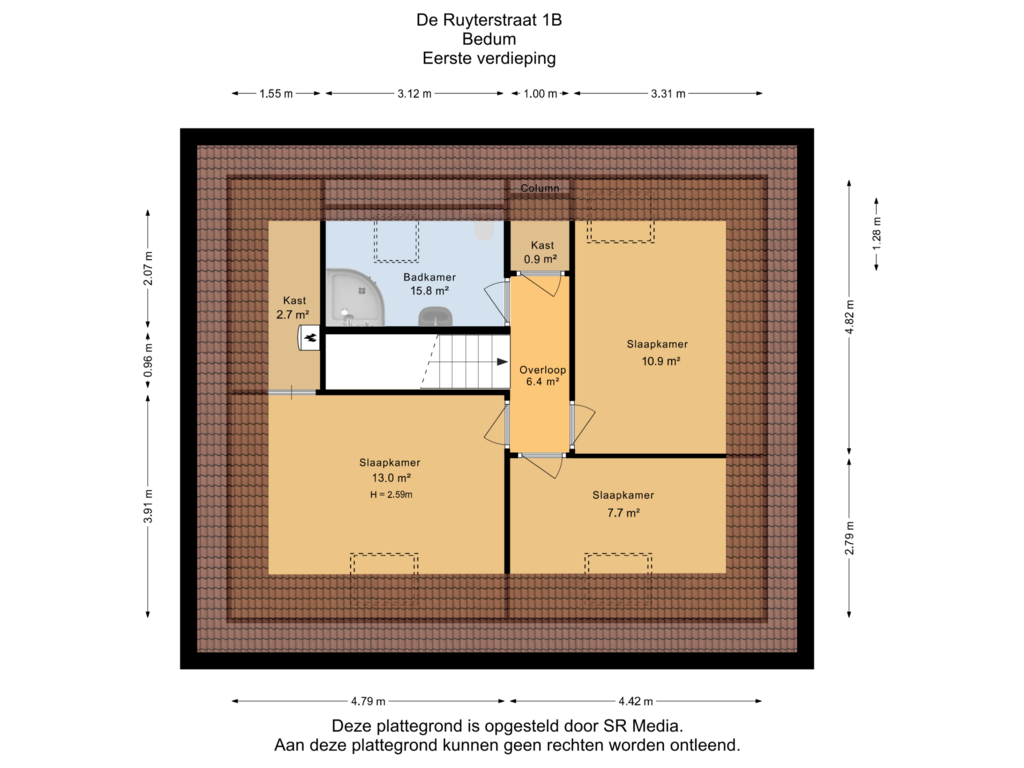 View floorplan of Eerste verdieping of De Ruyterstraat 1-B