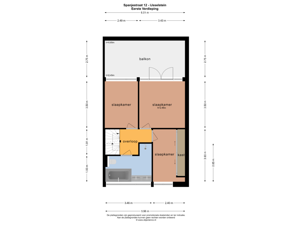 Bekijk plattegrond van EERSTE VERDIEPING van Spanjestraat 12