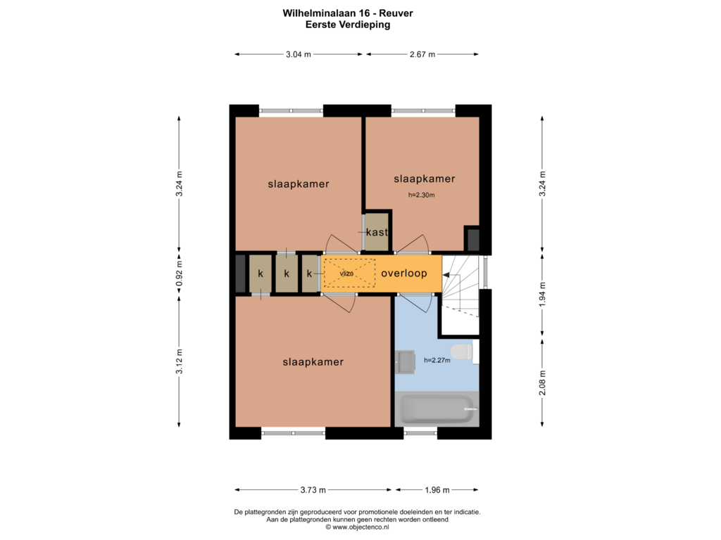 View floorplan of Eerste Verdieping of Wilhelminalaan 16