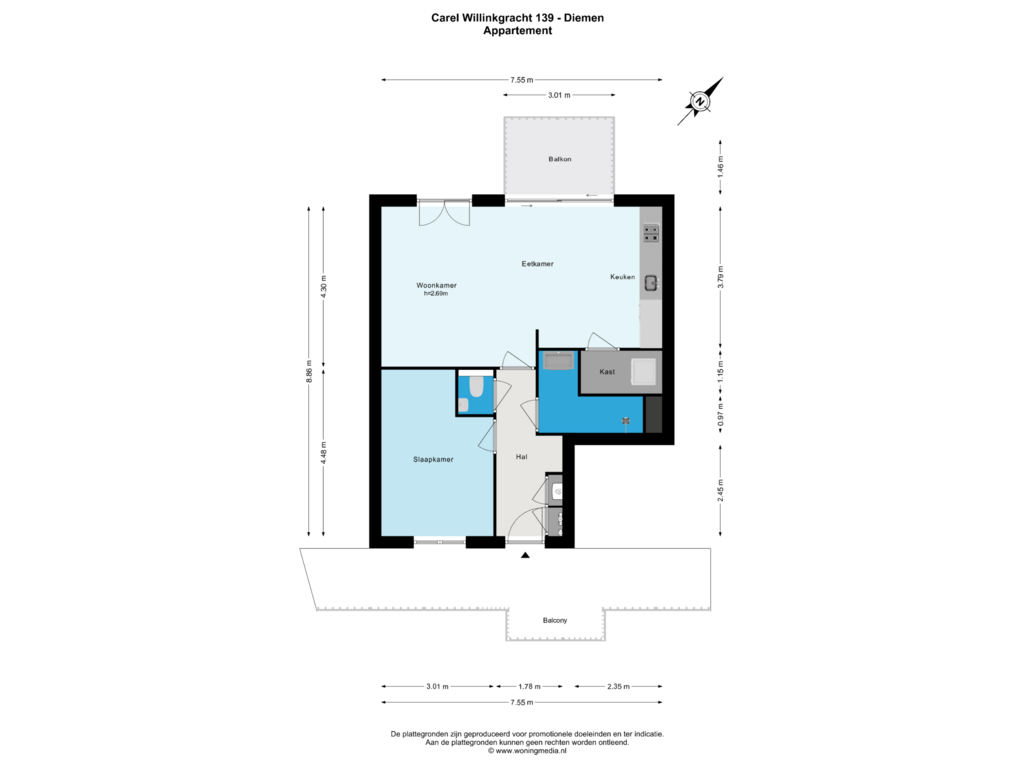 Bekijk plattegrond van Appartement van Carel Willinkgracht 139