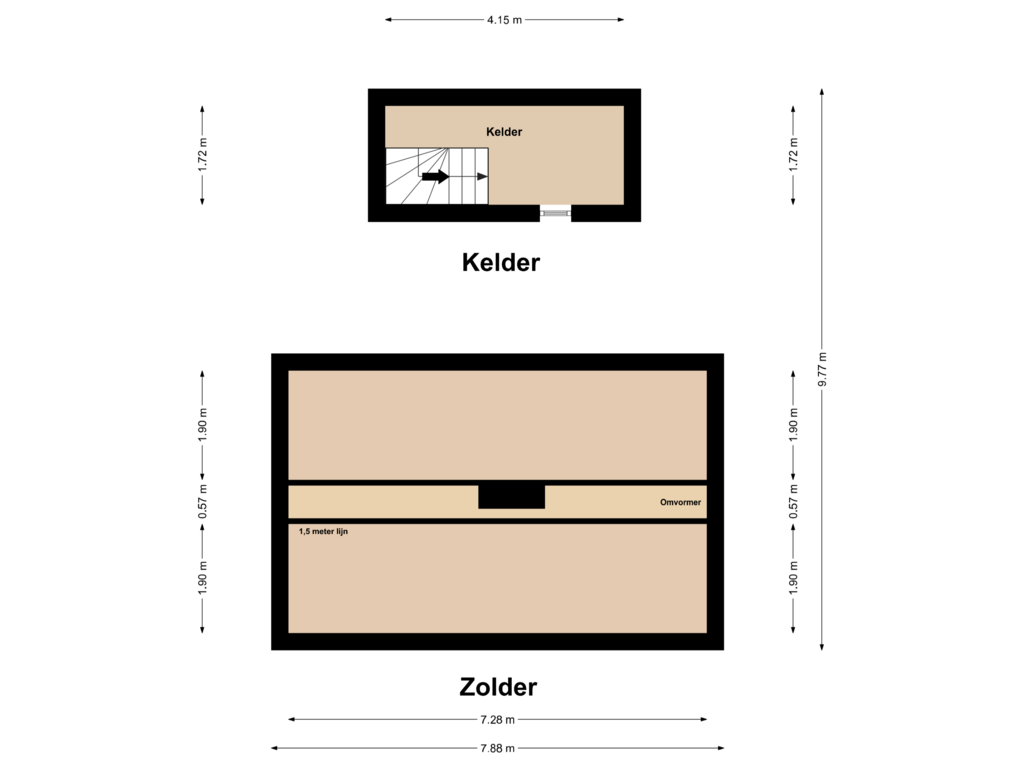 Bekijk plattegrond van Kelder + Zolder van Horsterdijk 15