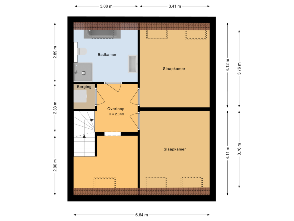 View floorplan of Tweede verdieping of Bunschoterplein 23