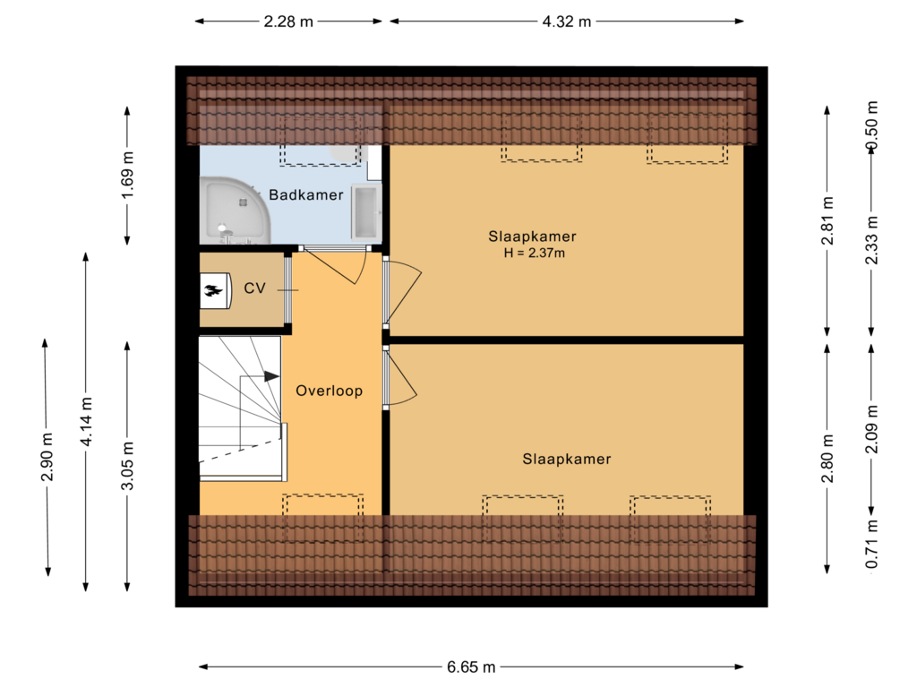 View floorplan of Derde verdieping of Bunschoterplein 23