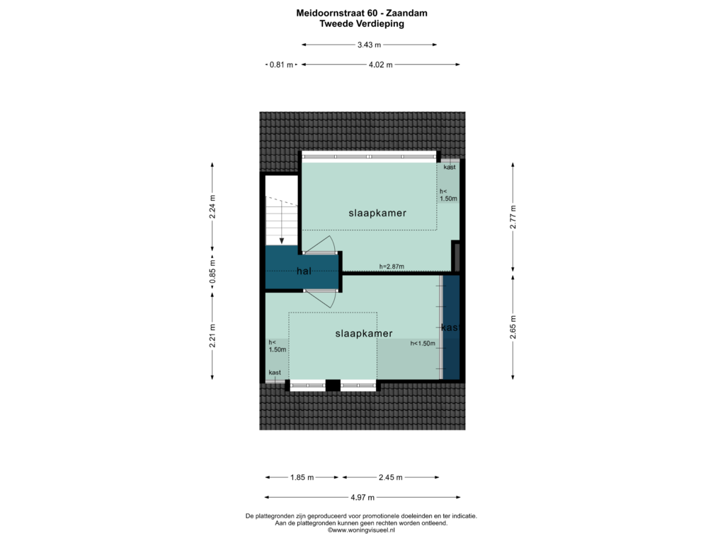 Bekijk plattegrond van TWEEDE VERDIEPING van Meidoornstraat 60