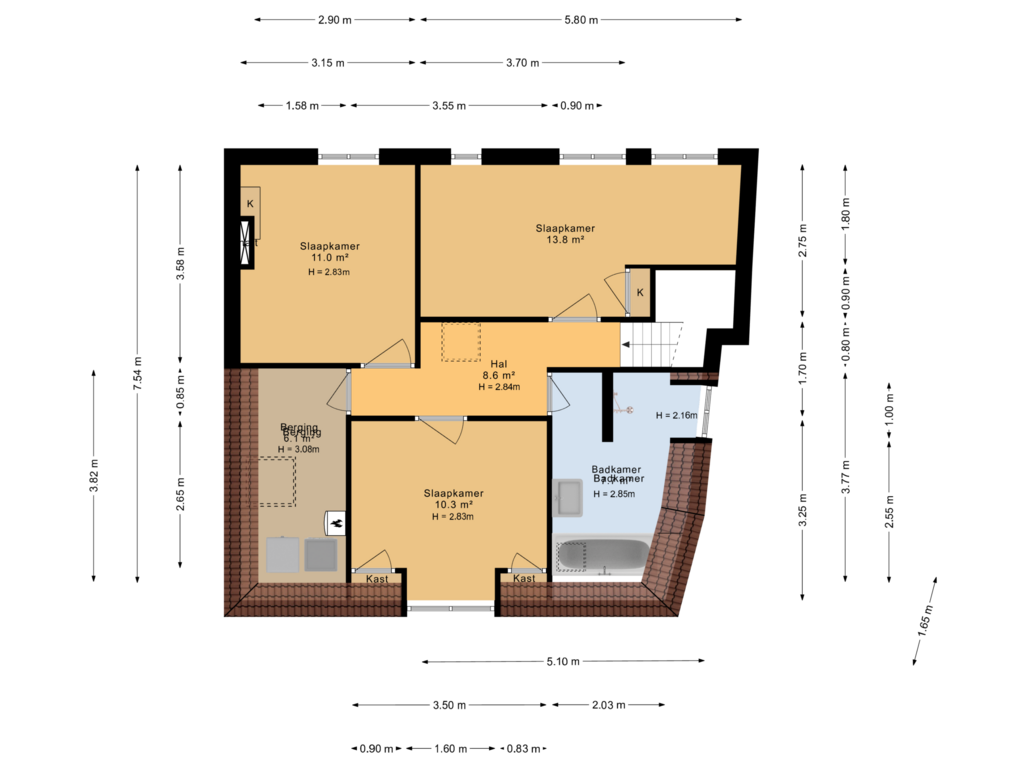 Bekijk plattegrond van 1e verdieping van Achter de Hoven 11