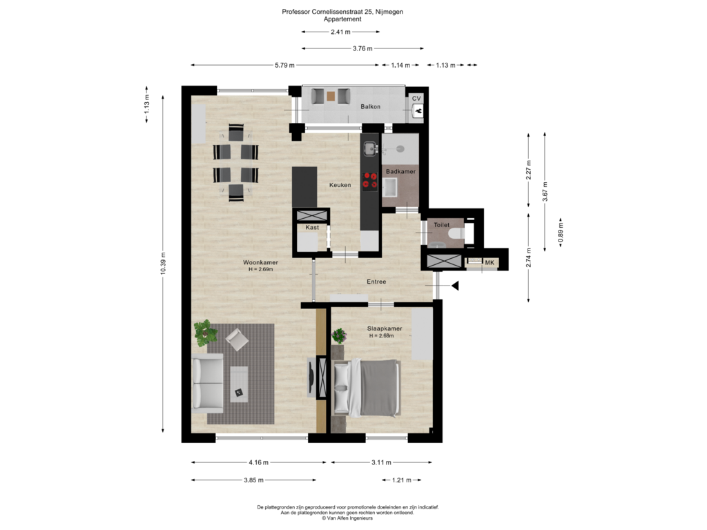 Bekijk plattegrond van Appartement van Professor Cornelissenstraat 25