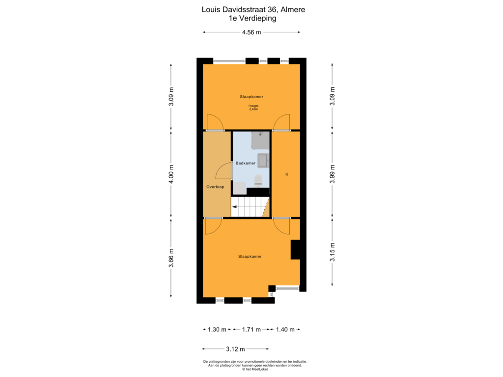 Bekijk plattegrond van 1e Verdieping van Louis Davidsstraat 36