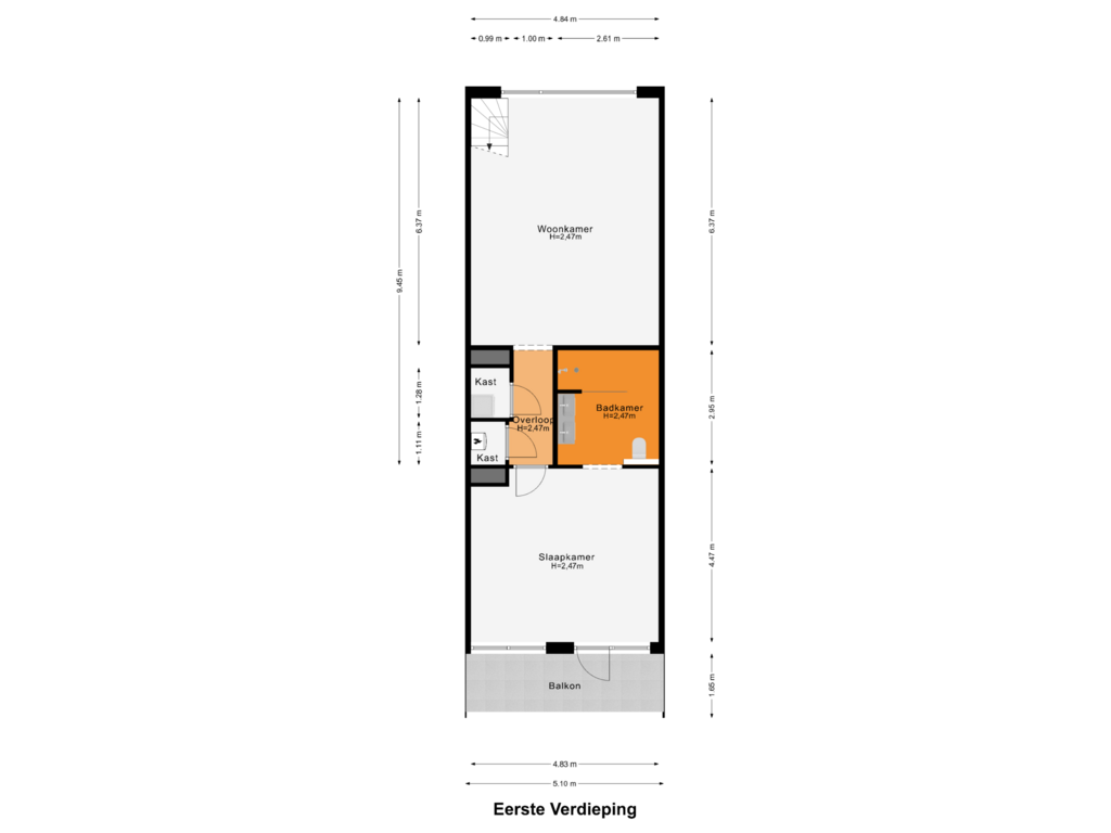 View floorplan of Eerste Verdieping of Akersteenweg 58-C04