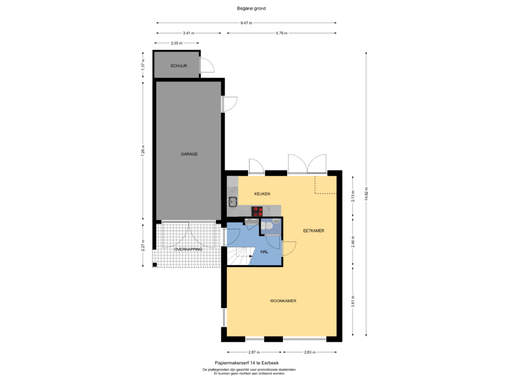 View floorplan of Begane grond of Papiermakerserf 14