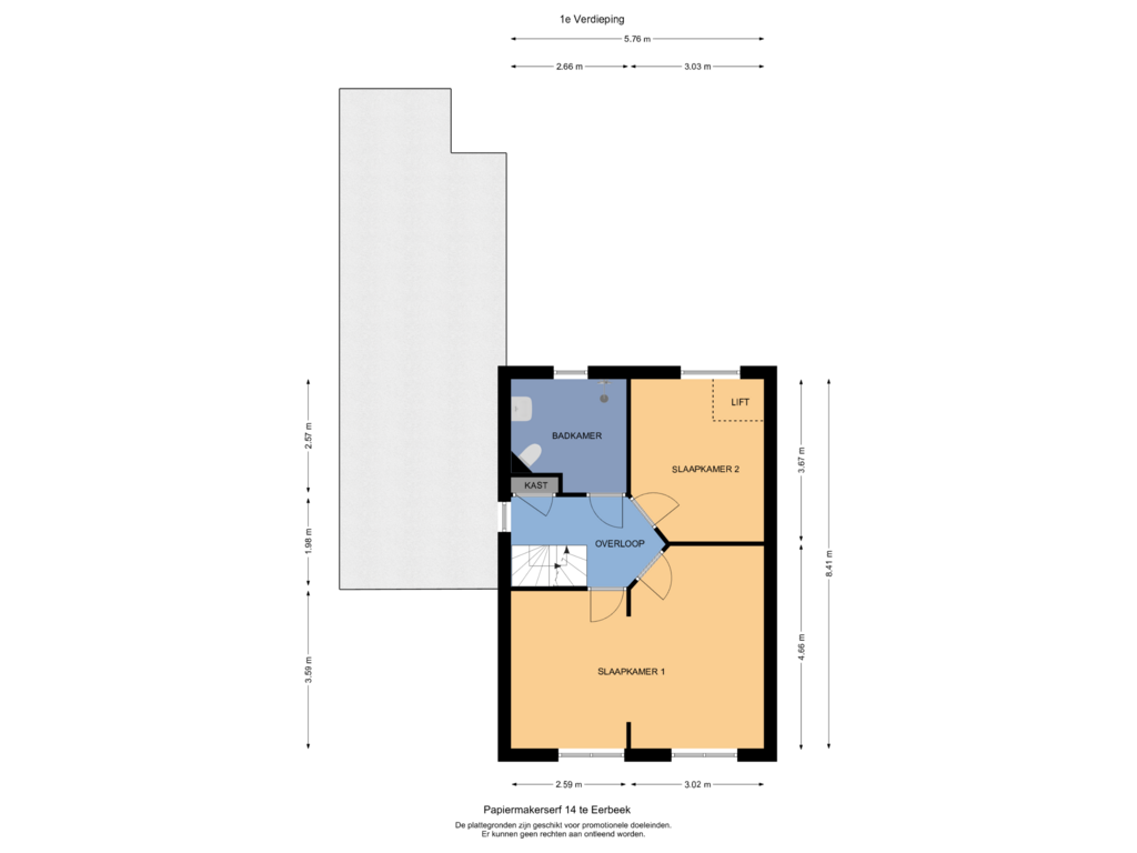 View floorplan of 1e Verdieping of Papiermakerserf 14