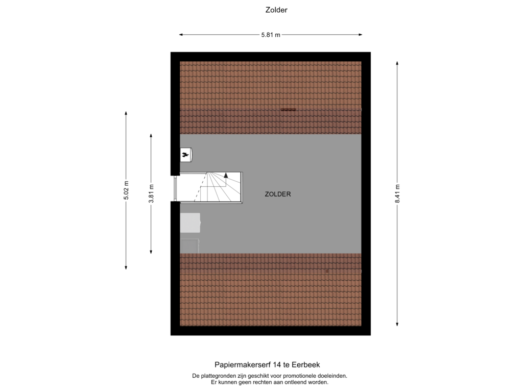 View floorplan of Zolder of Papiermakerserf 14