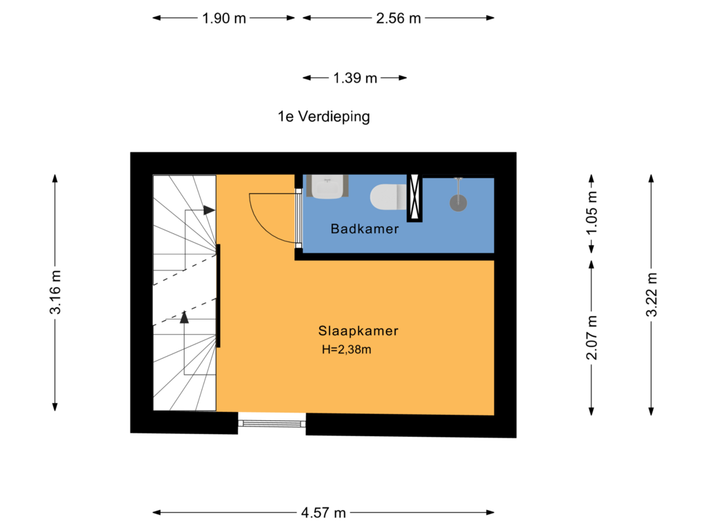 Bekijk plattegrond van 1e Verdieping van Hooikade 1-A