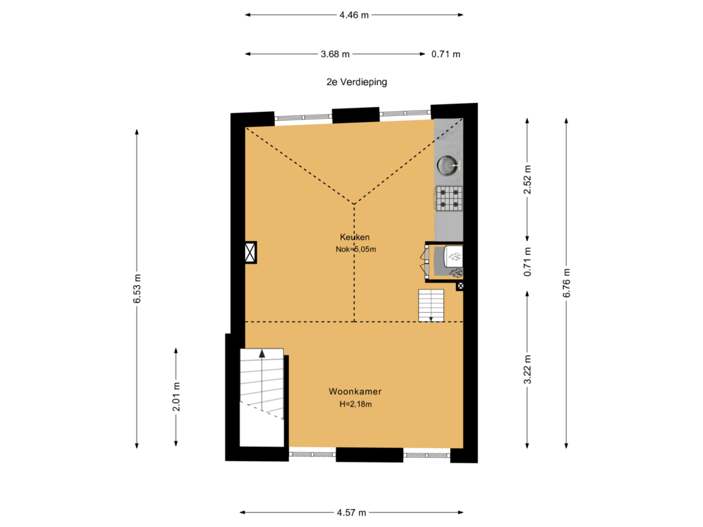 Bekijk plattegrond van 2e Verdieping van Hooikade 1-A