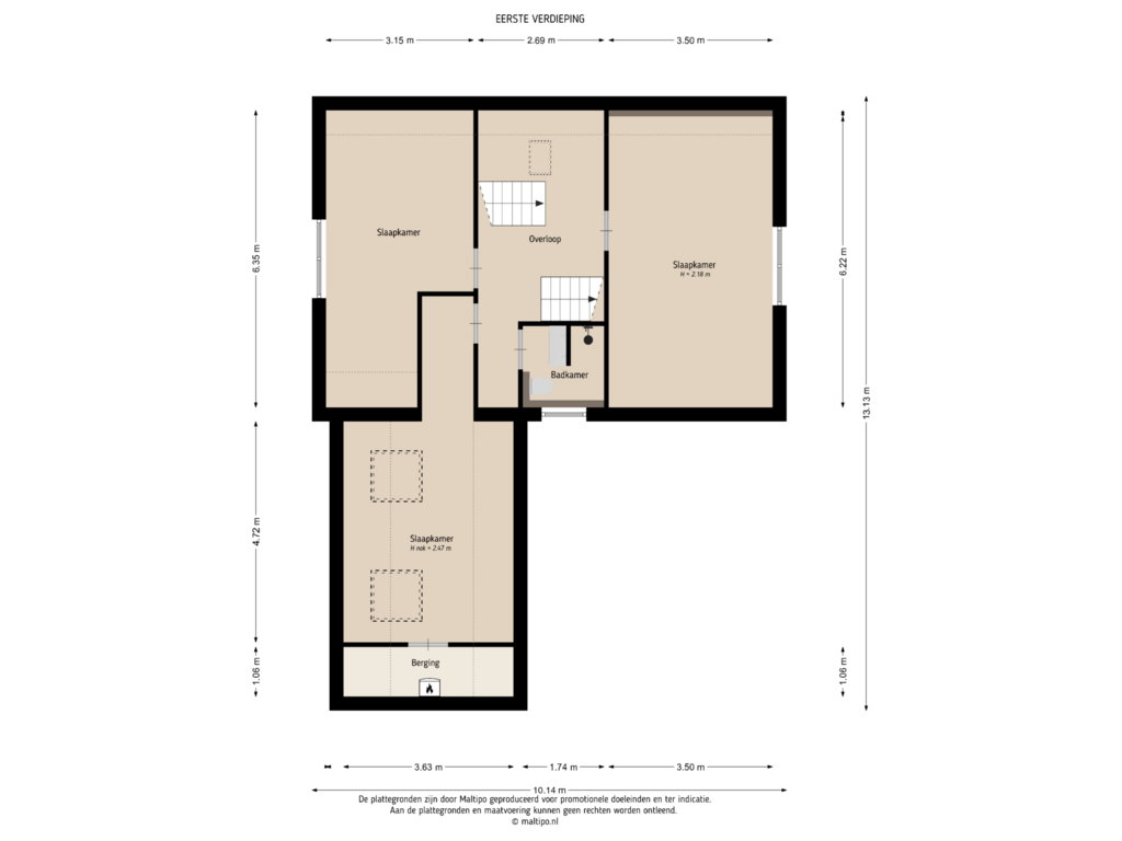 View floorplan of Eerste verdieping of Witboomstraat 42