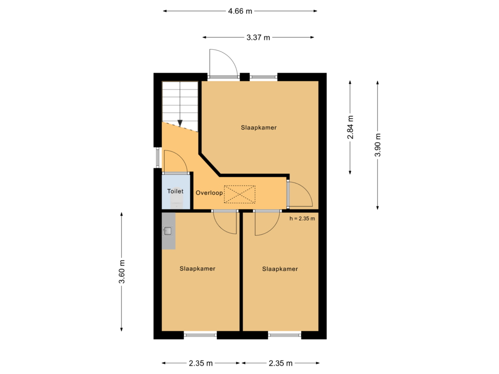 View floorplan of Eerste verdieping of Cornelis Evertsenstraat 3